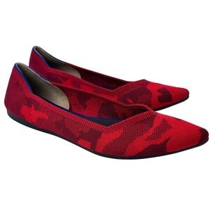 Rothys The Point Flats Womens 8.5 Red Camo Knit Pointed Toe Shoes